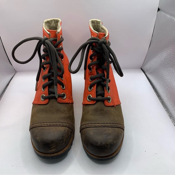 Sorel PDX Bonfire Orange Wedge Ankle Boots Booties Size 6 - Picture 2 of 8